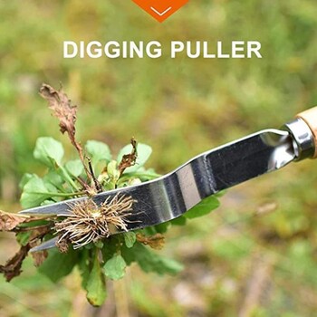 1 τεμ. Ξύλινη λαβή από ανοξείδωτο ατσάλι Garden Weeder Hand Weeding Αφαίρεση κοπτικού εργαλείου εξολκέα Πολυλειτουργικό Weeder Transplant