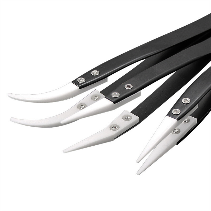 3 vnt Keraminiai atvirkštiniai pincetai Nelaidūs antistatiniai karščiui atsparūs pincetai Mažai išlenktas / didelis lenktas / tiesus plieninis pincetas