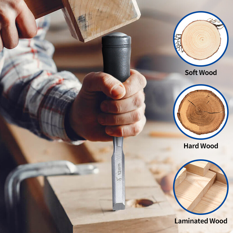 Dalta pentru lemn de 7,5 inchi din oțel carbon Mn65# Daltă cu capăt de ciocan și mâner anti-alunecare Instrumente de tâmplărie pentru prelucrarea lemnului