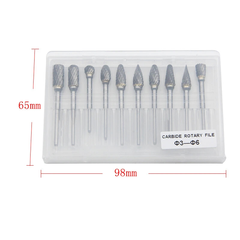 10PCS 3mm Στέλεχος 6mm χοντρό δόντια Περιστροφική γρέζια λίμας καρβιδίου βολφραμίου για λείανση ξύλου Αλουμίνιο φρέζα εργαλεία ξυλουργικής