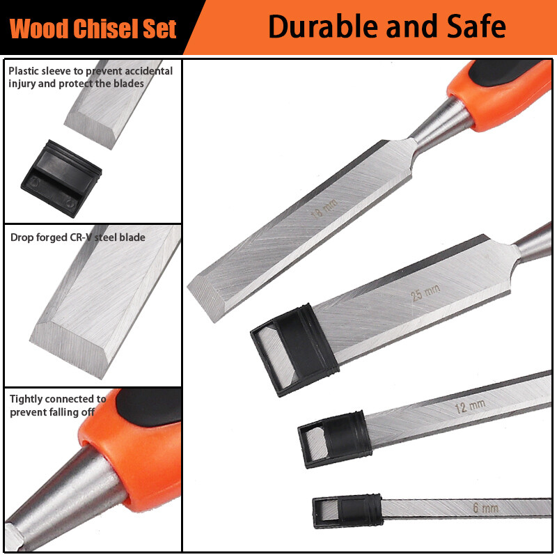 Profesionalni 4-dijelni set dlijeta za drvo 6/12/18/25 mm za obradu drveta Ravna dlijeta DIY Set alata za rezbarenje drveta za rezbarenje drveta