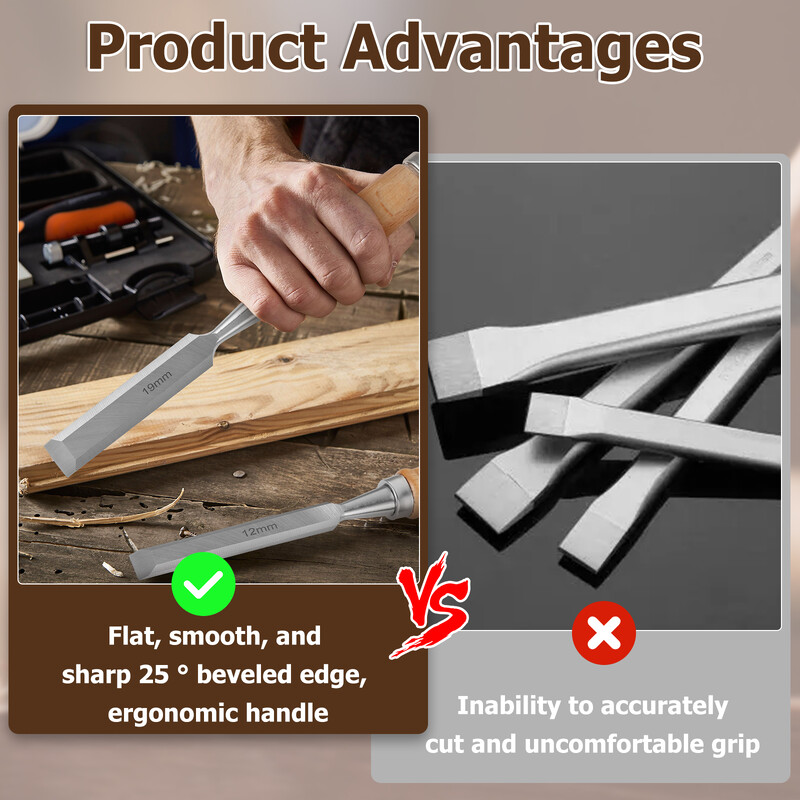 4 vnt medžio kaltų rinkinys Medžio drožybos kaltai su buko rankenomis Nešiojami medžio drožybos įrankiai Medinių kaltų rinkinys dailidės darbams