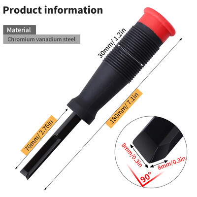 Kutno dlijeto CR-V 90° oštrica za rezanje pod pravim kutom s debelim metalnim čepom i TPR ručkom za ugradnju šarki za vrata