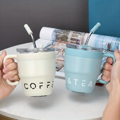 480 ml kavos puodelis su šiaudiniu dangteliu nerūdijančio plieno termoso puodelis karštiems šaltiems gėrimams vandeniui arbatai pienas biuro nešiojamasis butelis lauke