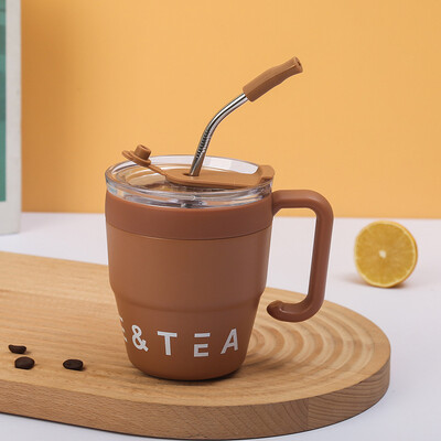 480 ml kavos puodelis su šiaudiniu dangteliu nerūdijančio plieno termoso puodelis karštiems šaltiems gėrimams vandeniui arbatai pienas biuro nešiojamasis butelis lauke