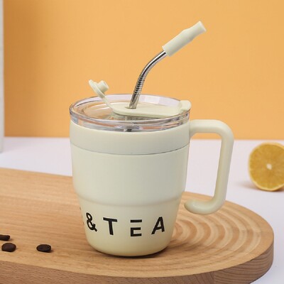 480 ml kavos puodelis su šiaudiniu dangteliu nerūdijančio plieno termoso puodelis karštiems šaltiems gėrimams vandeniui arbatai pienas biuro nešiojamasis butelis lauke