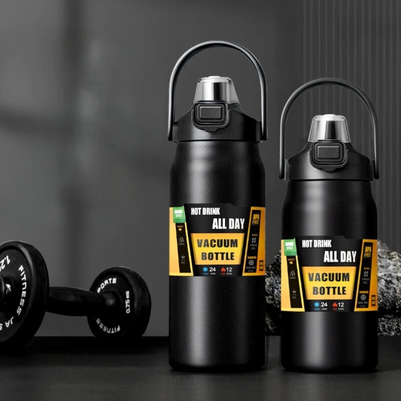 304 nerūdijančio plieno terminis puodelis, kavos puodelis, nešiojamas termosas su šiaudinėmis sportinėmis vakuuminėmis kolbomis šalto ir karšto vandens buteliu