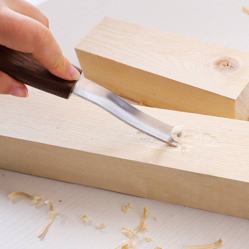 Medžio drožybos kaltas CR-V 15 mm lenktas nuožulnus kraštas, išlenktas įpjovos peilis, šaukštas, drožimo įrankiai su medine rankena kietai ir minkštai medienai