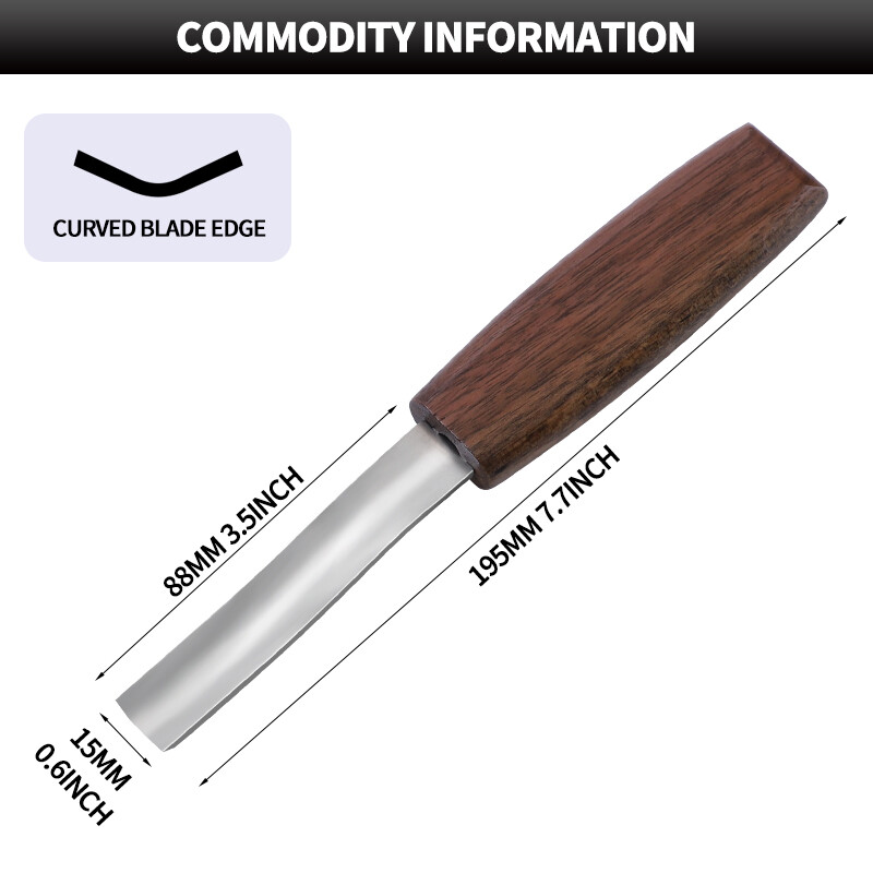 Medžio drožybos kaltas CR-V 15 mm lenktas nuožulnus kraštas, išlenktas įpjovos peilis, šaukštas, drožimo įrankiai su medine rankena kietai ir minkštai medienai