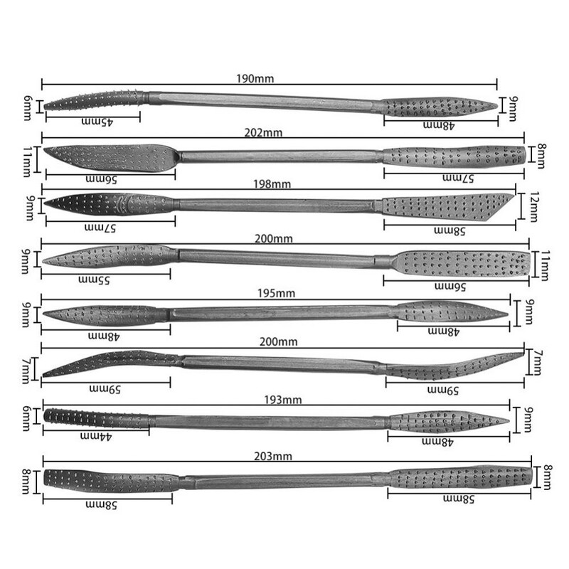 8 tk Kahe otsaga riffler puidust rasp-viilide komplekt Riffler-viilikomplekt puidutöötlemine puidu nikerdamine jämedate viilide lõikamine Käsinõud Tööriistad