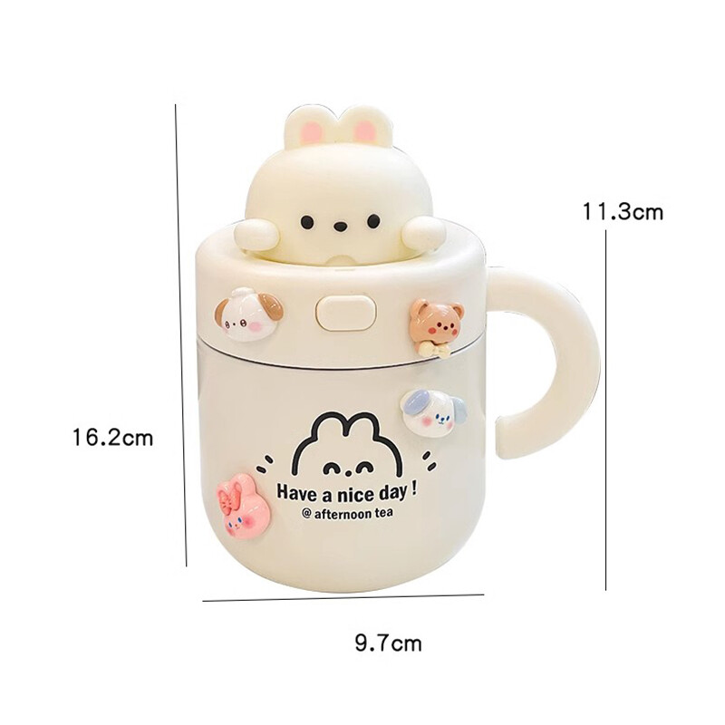 Pahar termoizolant pentru cafea Bear Kawaii, pentru băuturi calde și reci, ceai, ceai, cană termo, ceașcă din oțel inoxidabil cu capac de paie