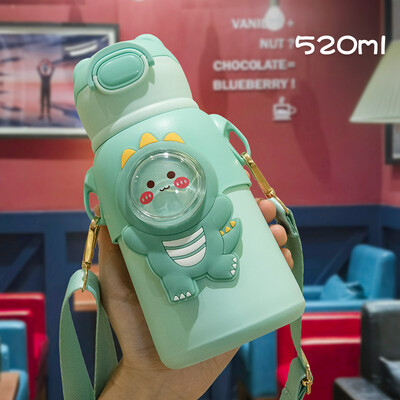 GIANXI Termo cană pentru copii, din oțel inoxidabil, balon de vid, rezistent la scurgeri, cu paie, sticla de apă termală de desene animate, veselă pentru băuturi