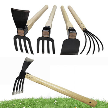 Τσουγκράνα Garden Claw Rake με ξύλινη λαβή Hand Rake Hoe 4/5-Teeth Steel Clamming Claws Εργαλείο κηπουρικής για χαλάρωση ή βοτάνισμα εδάφους