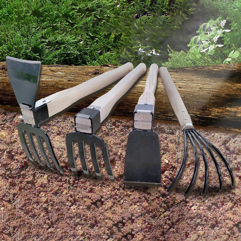 Sodo nagų grėblys su medine rankena Rankinis grėblys, 4/5 dantukų plieninis tvirtinimo žnyplės sodo įrankis, skirtas dirvožemiui purenti arba ravėti