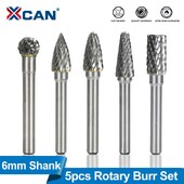 XCAN sukamieji šlifuokliai 5 vnt 6 mm kotas 10 mm skersmens volframo karbidas sukamieji šlifavimo taškiniai frezai, rankiniai įrankiai