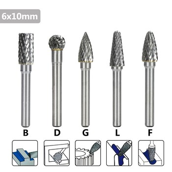 XCAN Rotary Burrs 5 τμχ 6mm Στέλεχος 10mm Διάμετρος Καρβίδιο βολφραμίου Περιστροφική λίμα Point Burr Φρέζες Εργαλεία χειρός