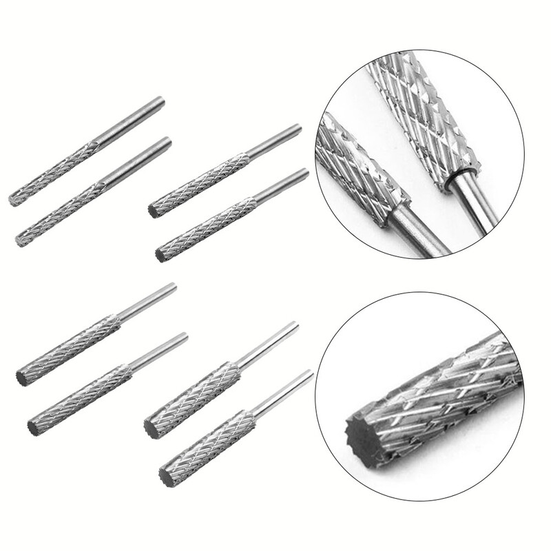 2 tk Double Cut Rotary Burri komplektid Kiire terasest pöörlev viil plastikust puidu nikerdamiseks Rotary File Freesiga puuriotsak