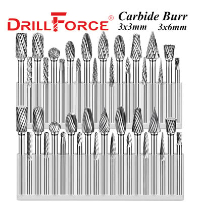 Drillforce 3x3mm 3x6mm volframa karbīda frēzēšanas griezējs Rotācijas vīle CNC gravēšana Abrazīvs metāla zīmēšanas pulēšanas instrumenti