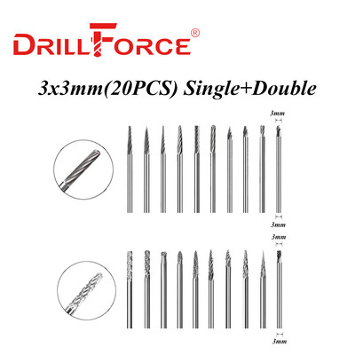 Drillforce 3x3mm 3x6mm freză din carbură de tungsten freză fișier rotativ gravare CNC abraziv desen pentru metal instrumente de lustruit