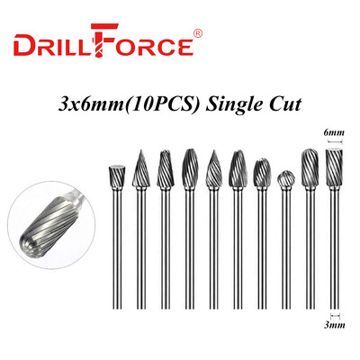 Drillforce 3x3mm 3x6mm freză din carbură de tungsten freză fișier rotativ gravare CNC abraziv desen pentru metal instrumente de lustruit