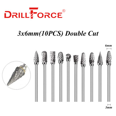 Drillforce 3x3mm 3x6mm freză din carbură de tungsten freză fișier rotativ gravare CNC abraziv desen pentru metal instrumente de lustruit