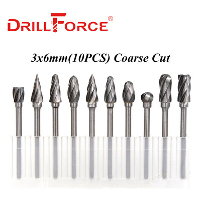 Drillforce 3x3mm 3x6mm freză din carbură de tungsten freză fișier rotativ gravare CNC abraziv desen pentru metal instrumente de lustruit