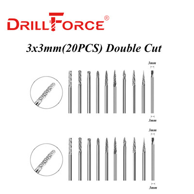 Drillforce 3x3mm 3x6mm freză din carbură de tungsten freză fișier rotativ gravare CNC abraziv desen pentru metal instrumente de lustruit