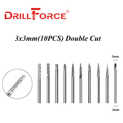 Drillforce 3x3mm 3x6mm freză din carbură de tungsten freză fișier rotativ gravare CNC abraziv desen pentru metal instrumente de lustruit