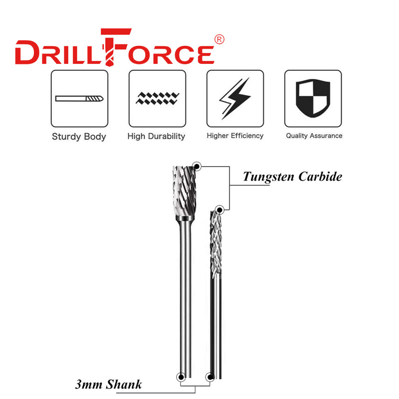 Drillforce 3x3mm 3x6mm freză din carbură de tungsten freză fișier rotativ gravare CNC abraziv desen pentru metal instrumente de lustruit