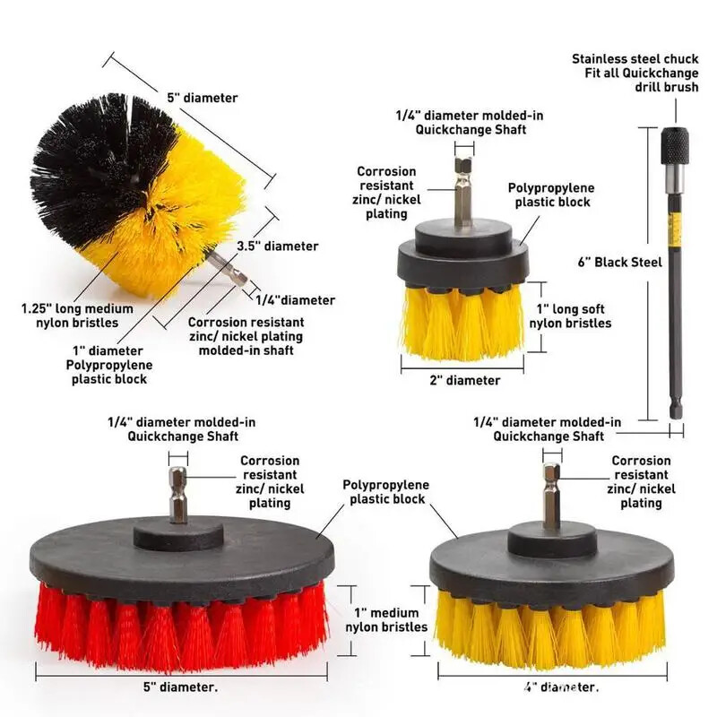 2/3,5/4/5 inchi Atașament pentru perie Scrubber electric Perie de găurit Nailon Slefuitor Kit de baie cu Extender Instrumente de curățare universale