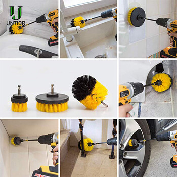 UNTIOR 3Pcs/Set Electric Scrubber Brush Drill Brush Kit Πλαστική στρογγυλή βούρτσα καθαρισμού για νάιλον βούρτσες για ελαστικά αυτοκινήτου Carpet Glass