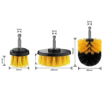 UNTIOR 3Pcs/Set Electric Scrubber Brush Drill Brush Kit Πλαστική στρογγυλή βούρτσα καθαρισμού για νάιλον βούρτσες για ελαστικά αυτοκινήτου Carpet Glass