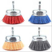 SIFANG 75 mm nailoninis puodelio šepetys medienos poliravimo vielinis rato šepetys su šešiakampiu kotu abrazyviniu rūdžių šalinimo grąžtu sukamuoju įrankių šepečiu