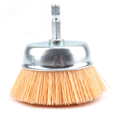 SIFANG 75 mm nailoninis puodelio šepetys medienos poliravimo vielinis rato šepetys su šešiakampiu kotu abrazyviniu rūdžių šalinimo grąžtu sukamuoju įrankių šepečiu