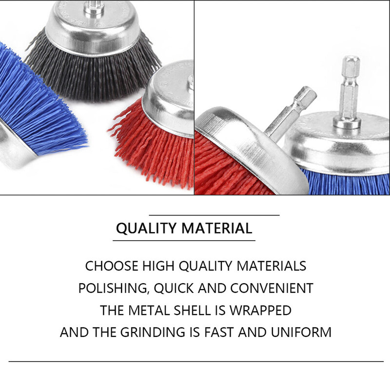 SIFANG 75 mm najlonska četka za poliranje drva Žičana četka s kotačićima sa šesterokutnom drškom Abrazivna bušilica za uklanjanje hrđe Rotirajuća četka za alate