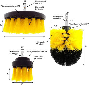 Σετ 3 τεμ. Electric Scrubber Brush Drill Brush Kit Plastic round Cleaning Brush for Carpet Glass Tires Car Nylon Brushes 2/3,5/4\'\'