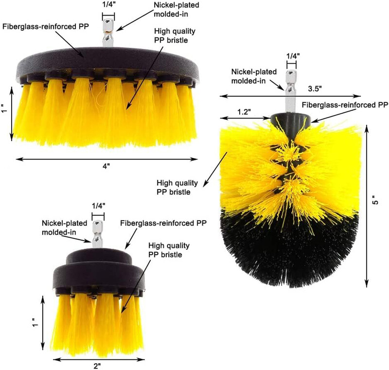 3 vnt. elektrinių šveitimo šepečių gręžimo šepečių rinkinys Plastikinis apvalus valymo šepetys, skirtas kilimų stiklinėms automobilių padangoms nailoniniai šepečiai 2/3,5/4 colio