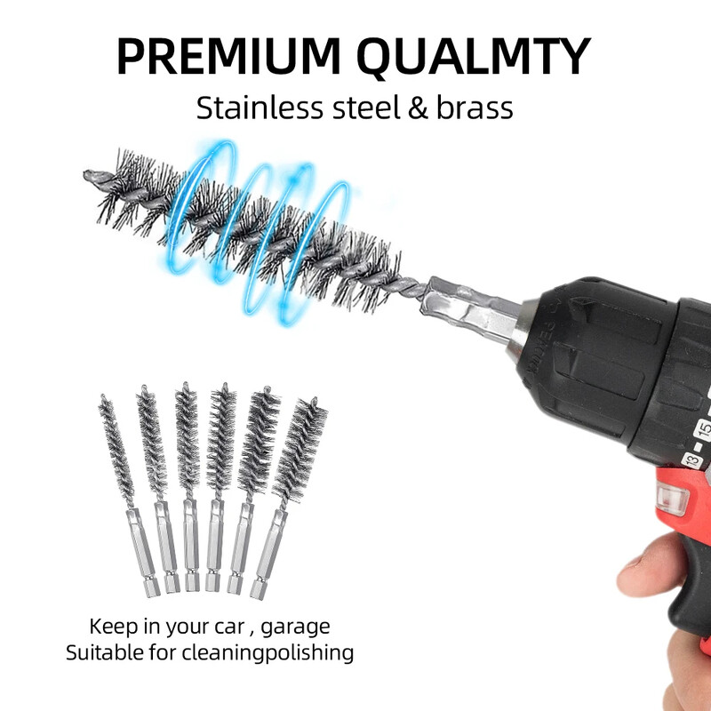 Nauji 6 vnt 8-19 mm vielinio vamzdžio mašinų valymo šepetys nuo rūdžių valiklio plovimo poliravimo įrankiai, skirti automobilių gamybos apdorojimui