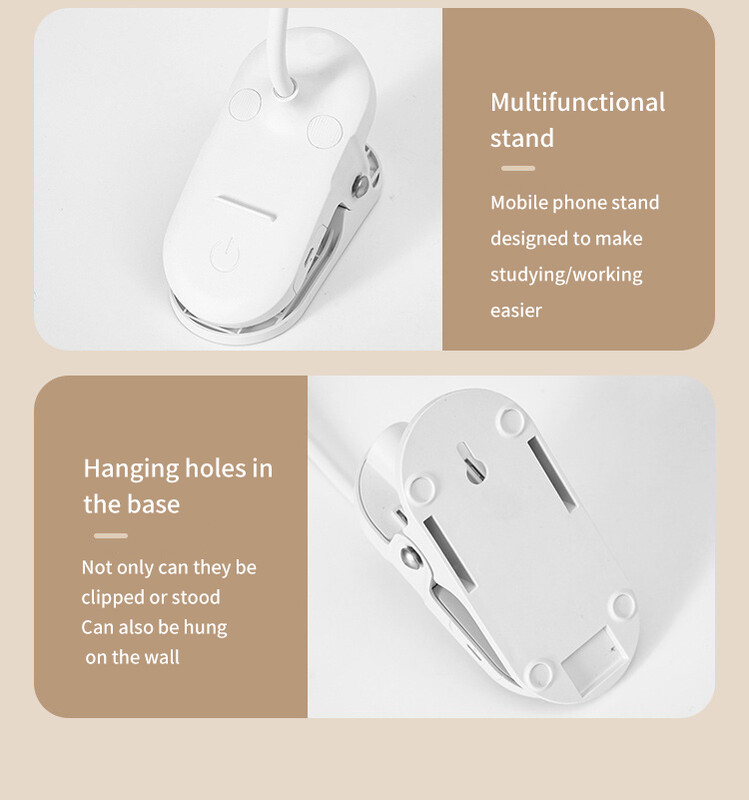 Lampă de masă, lampă de birou reîncărcabilă prin USB, cu clemă pentru pat, carte de lectură, lumină de noapte, LED tactilă, 3 moduri de reglare a luminii de protecție a ochilor