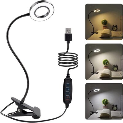 Clip pentru lampă de birou cu 48 LED-uri Lumină pentru cărți USB pentru noptieră Protecție flexibilă pentru ochi 360° Lumină pentru lectură cu gât de găstă Luminozitate reglabilă 3 niveluri