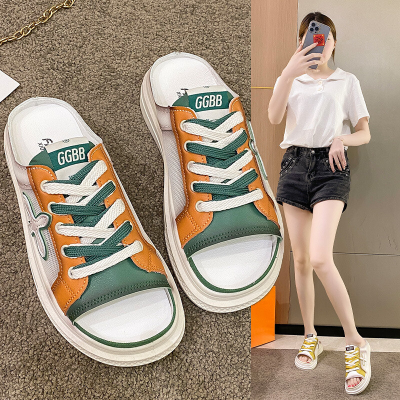 2023. aasta uued suvised korea stiilis naistekingad, moodsad vabaaja laia ninaga lahtise varbaga kingad, paeltega, ülerõivaste jaoks naiste sussid