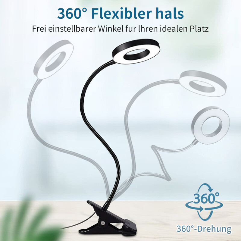 USB-taaslaetav LED lauaklamber Paindlik silmade kaitse lugemislamp 3 taseme heledus reguleeritav magamistoa kaunistamiseks