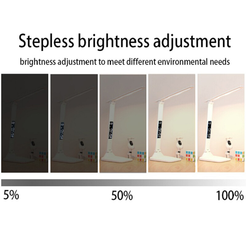 Sulankstoma stalinė lempa USB skaitymo jutikliams pritemdoma akių apsauga su žadintuvu termometru LED stalinė lempa USB įkraunama naktinė lemputė