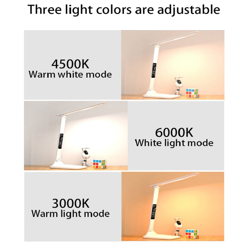 Sulankstoma stalinė lempa USB skaitymo jutikliams pritemdoma akių apsauga su žadintuvu termometru LED stalinė lempa USB įkraunama naktinė lemputė