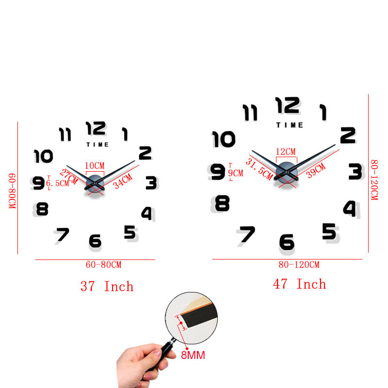 2024 Moodne disain Suur seinakell 3D DIY Kvartskellad Moekellad Akrüülpeegel Kleebised Elutoa Sisustus Horloge