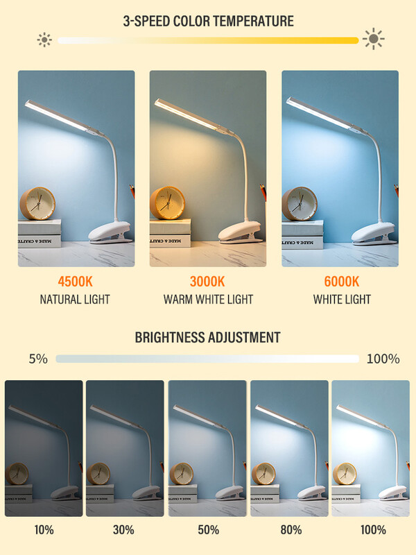 Lampă de masă de lectură LED cu două capete cu control tactil cu clemă Protecție a ochilor cu lumină reglabilă pentru dormitor, dormitor, birou de studiu