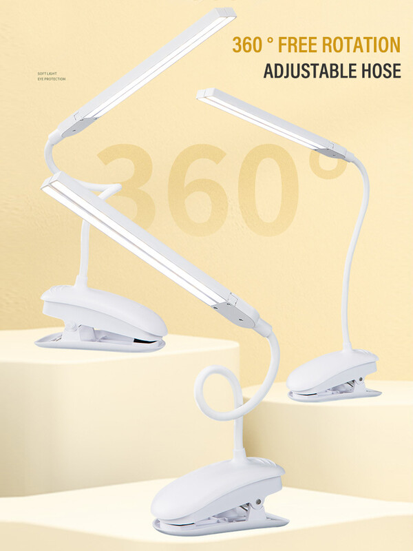 Lampă de masă de lectură LED cu două capete cu control tactil cu clemă Protecție a ochilor cu lumină reglabilă pentru dormitor, dormitor, birou de studiu