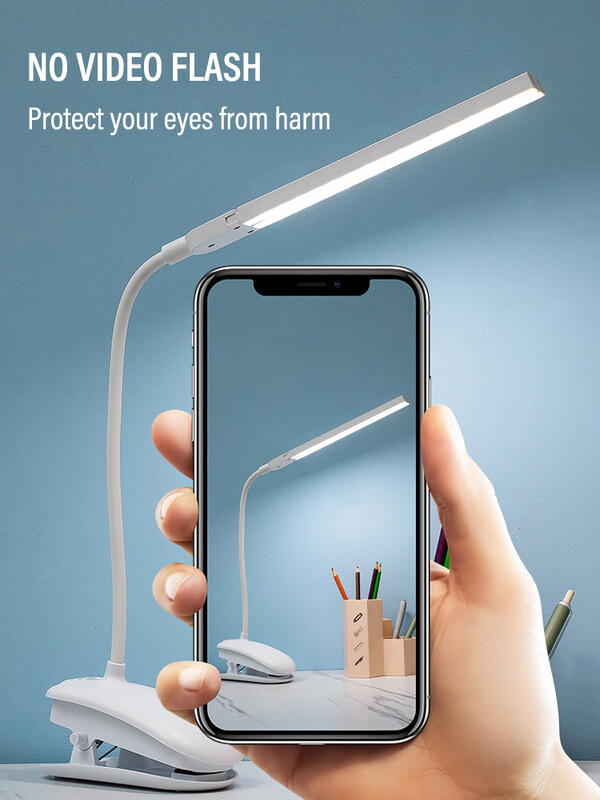 Lampă de masă de lectură LED cu două capete cu control tactil cu clemă Protecție a ochilor cu lumină reglabilă pentru dormitor, dormitor, birou de studiu