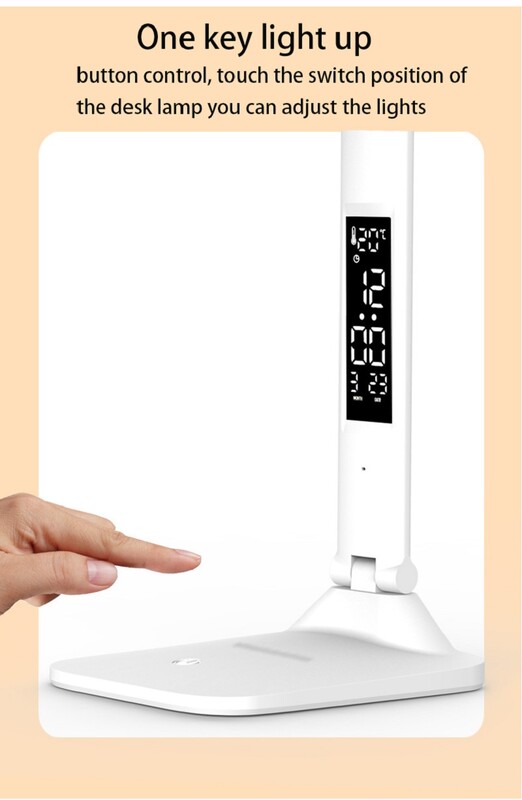 Uus LED-laualamp puutetundlik kokkuklapitav USB-laetav äratuskella termomeetriga hämardatav öövalgusti lauaõppe lugemislambi jaoks