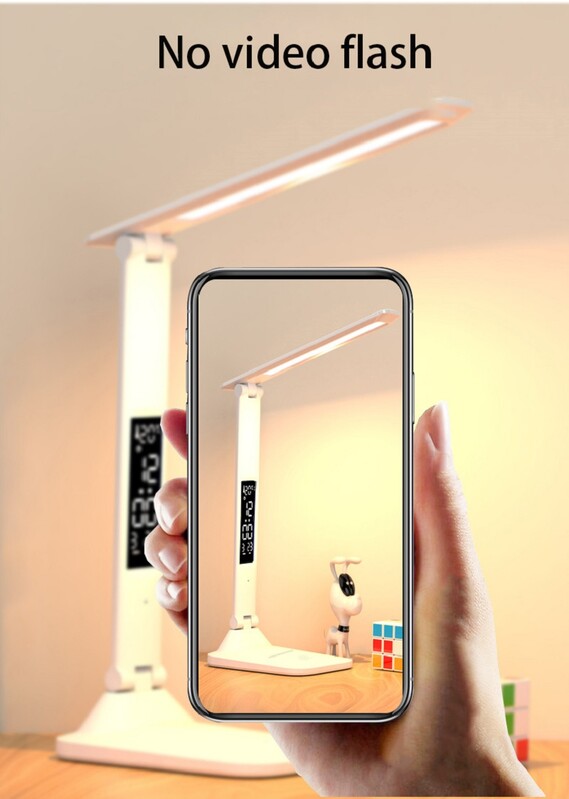 Uus LED-laualamp puutetundlik kokkuklapitav USB-laetav äratuskella termomeetriga hämardatav öövalgusti lauaõppe lugemislambi jaoks